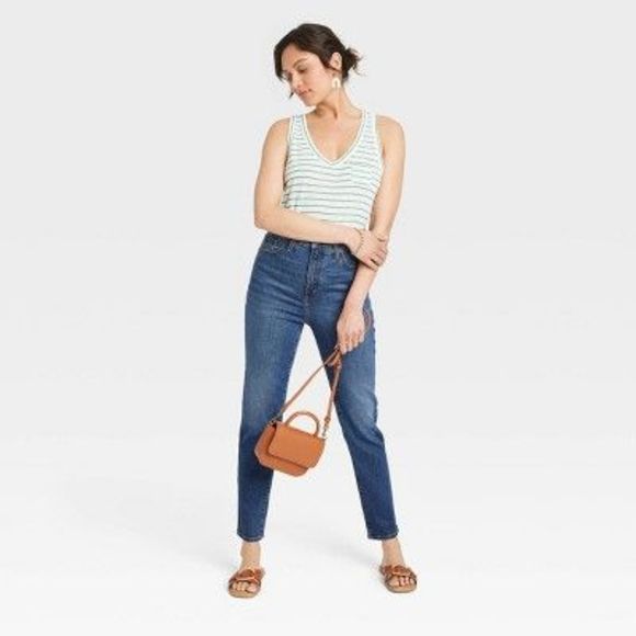 Women's High-Rise 90's Slim Jeans - Universal Thread Dark Blue 10 - Picture 2 of 5